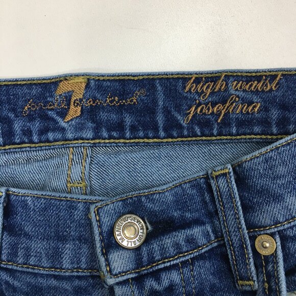 7 FOR ALL MANKIND Button Fly Josefina Raw Step Hem Zip Detail High Waist Jeans - Picture 2 of 12